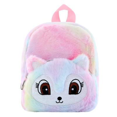 China Cute Fashion Cartoon Plush Anti-theft Bag School Backpack For Kids Girls Unicorn Rainbow Colored Children Kid Backpack for sale