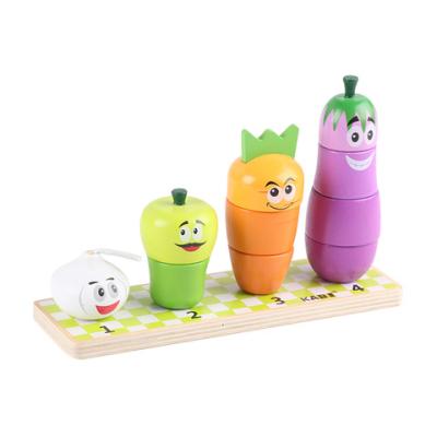 China Intelligence Kids Educational Toys Vegetables and Fruit Developing Wooden Toys Stacked High Children Fruit Blocks Toy Brick Set for sale