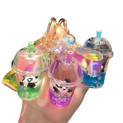 China High Quality Float Pearl Milk Liquid Tea Charm Mini Bottle Boba Keychain For Women Girls for sale