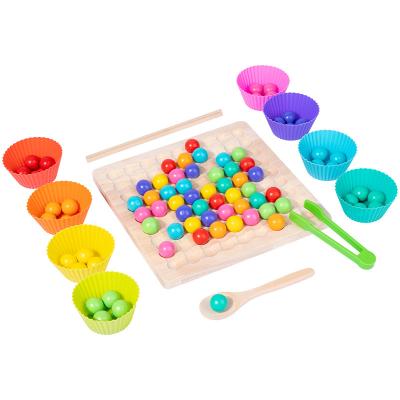 China New Design Wooden Baby Eliminate To Bead Learn Color Classification Attention Forming Early Educational Children Wooden Clip Beads Toy for sale