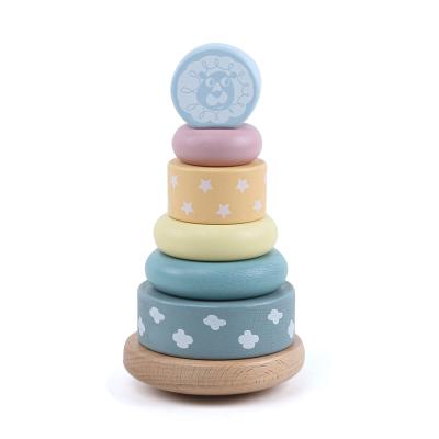 China Improve Child's Ability Manual Early Educational Toys Wooden Rainbow Stacking Ring Tower Game Blocks Baby Montessori Toys for sale