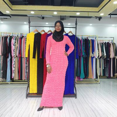 China Casual Modern New Arrival High Neck Cotton Knitted Muslim Arab Women Middle East Winter Abaya Dress Islamic Abaya Dress for sale