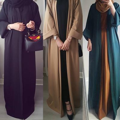 China Dubai AbayaTurkish Casual Long Cardigan Modern Plain Open Back Long Sleeves Solid Black Lace Dubai Muslims for sale