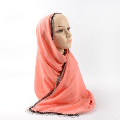 China Muslim Scarf Abaya Islamic Telekun Chiffon Hijabs Casual Modern Women's Chiffon Pearl Lace Headscarf Scarf for sale