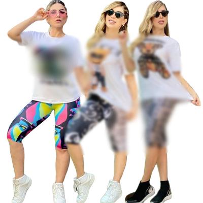 China QUICK DRY BNJ2697-Women's Hot Sale Designer Fashion Temperament Summer New Digital Printing Short Sleeve Shorts Set Women's Two Piece Set for sale