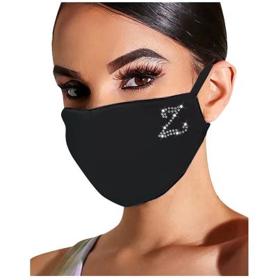 China Classic Fashion New Arrival Letter Rhinestone Glitter Face Maskes Women Dust Black Drill Ice Cotton Mouth Maskes for sale