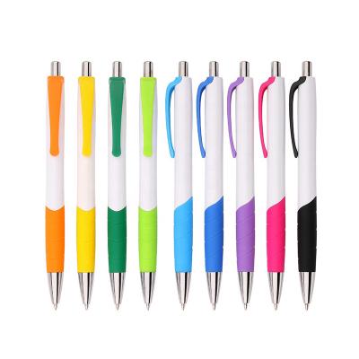 China Parker Refill Customized Logo Printed Solid White Plastic Ballpoint Pen With Colored Clip And Grip for sale