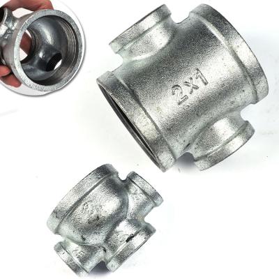 China Eco-friendly Hot Sales Malleable Cast Iron Pipe Fittings Bushing Pipe 4 Way Fig Pipe Fittings Cross Connection for sale