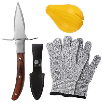 China Convenient and Low Price Viable Custom Premium High Quality Oyster Knife Mitt with Leather Sheath Seafood Tools for sale