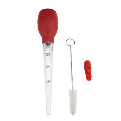 China Viable 30ml Kitchen Accessories Meat Marinade With BBQ Oil Brush Cleaning Brush Sauce Injection Needle Silicone Turkey Baster for sale