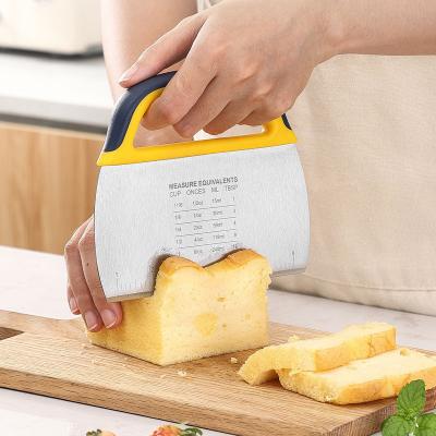 China Viable Kitchen Tool Dough Baking Scraper With Measuring Scale Stainless Steel Dough Scraper Cutter for sale