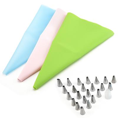 China 26 PCS/Set Disposable Kitchen DIY Silicone Pastry Tips Bag Icing Reusable Whizzing Cream Pastry Bags +24 Nozzles Set Cake Decorating Tools for sale