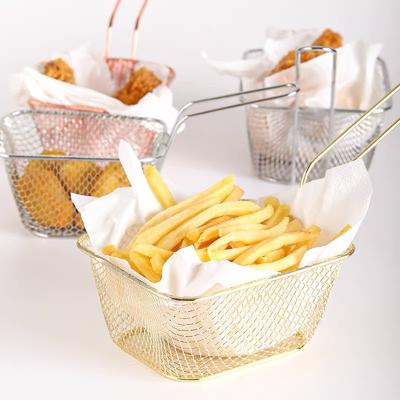 China Sustainable Kitchen Cooking Tool Fry Fries Chips Baskets French Fries Desk Food Presentation Mesh Basket for sale