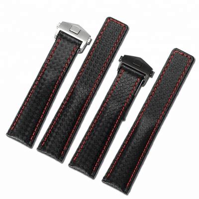 China China Factory Supply Carbon Leather Watch Band Leather Watch Straps for sale