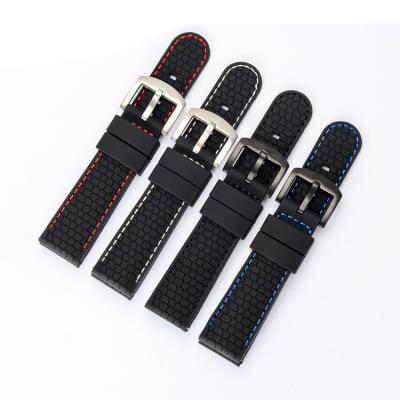 China Wholesale Natural Black Silicone Watch Band 24mm Silicone Rubber Watchband Rubber Watch Strap for sale