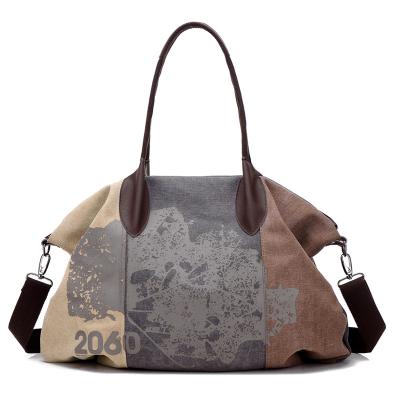 China New Fashion Contrast Color Canvas Bag Women's Retro Quilting Handbags Ladies Printed Messenger Bags For Ladies for sale