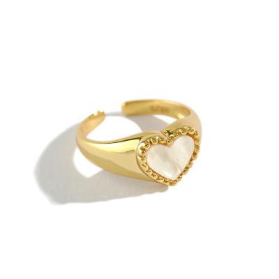 China Factory Price Lead Free Nickel Free Romantic Heart Shape Shell Love Open Ring S925 Sterling Silver Ring Simple Gold color for sale