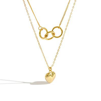 China FASHIONABLE Lovers Shape Double Layer Link Necklace 925 Sterling Silver Heart Pendant 18K Gold Plated Necklace for sale