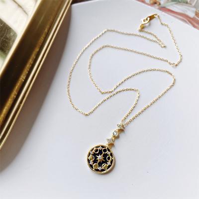 China Environmentally Friendly Blue Sandstone Sun Moon Stars Exquisite Retro Clavicle Chain High Sense S925 Sterling Silver Luxury Necklace for sale