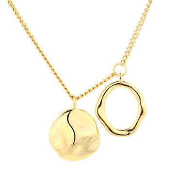 China S925 Sterling Silver Geometric Irregular Round Circle Clavicle Chain Necklace Nickel Free Lead Free Gold Plated Hammered Coin Pendant Necklace for sale