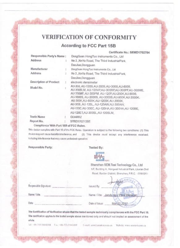 FCC Certification - Guangdong Hongtuo Instrument Technology Co.,Ltd