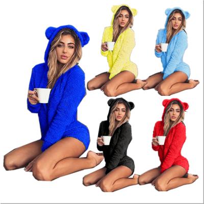 China Autumn Winter Plus Size 5XL Flannel Pajamas Hoodie Overalls Zipper Long Sleeve Women Velvet Sleepwear Bodycon Rompers for sale