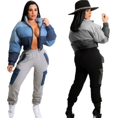 China New Winter Anti-wrinkle Stripper Jacket Women Clothing Fashion Casual Thick Crop Top Patchwork Bubble Stripper Coat for sale