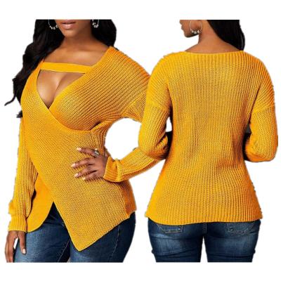 China New Design Breathable V-neck Fashion Women Crossover Sweaters Long Sleeve Autumn Spring Sweaters Women Tops for sale