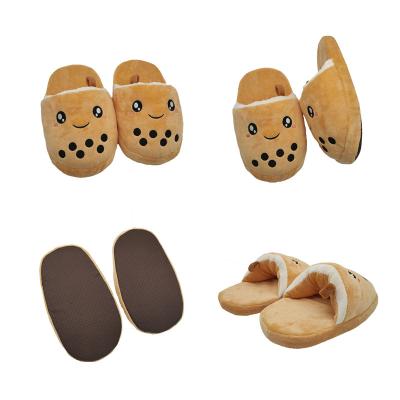 China New Custom Lightweight Cute Boba Slippers Soft Milk Tea Indoor Slippers Bead Bubble Tea Plush Boba Slippers for sale