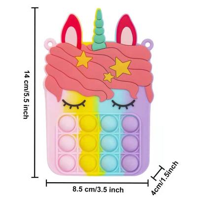 China Simple Messenger Bag Handbag Toy Unicorn Noise Bubble Shaker Coin Purse Push Stress Reliever Unicorn Coin Bag New Arrival for sale