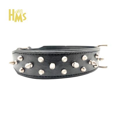 China Custom HMS Pet Supplies Large 32 Wholesale High Quality Custom Rivets Designer PU Leather Collar For Dogs for sale