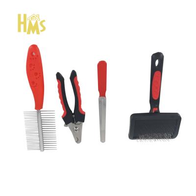 China Viable Wholesale HMS Pet Hair Remover 4 in 1 Dog Pet Hair Brush and Nail Clippers Set for sale