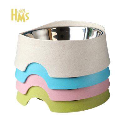 China HMS Viable Design Wheat Straw Stainless Steel Pet Feeder Edible Bowl Dog Cat Material for sale