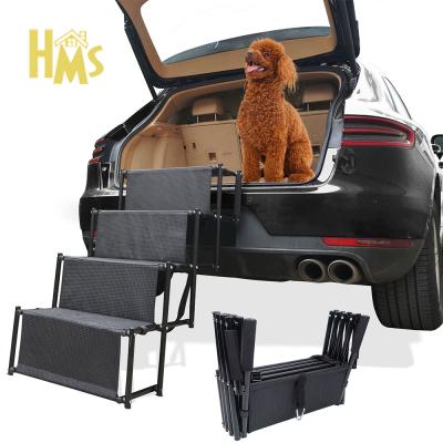 China Travel HMS Dog Car Accordion Stairs Metal Frame Collapsible Pet Ramp With Portable Adjustable Four Step Dog Ramp for sale