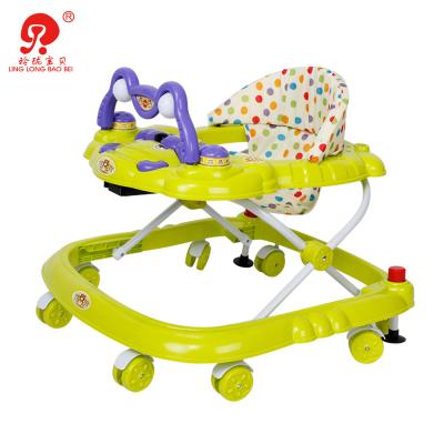 China Pink Baby Chair Old Style Steel Frame Foldable Plastic Baby Walker with 8 Wheels and Stoppers for sale