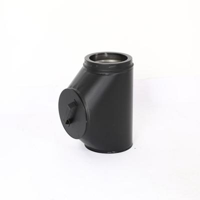 China Modern Powder Coated Black Twin Wall Flue Liner 90 Degree Tee Connector Ventilation Column for sale