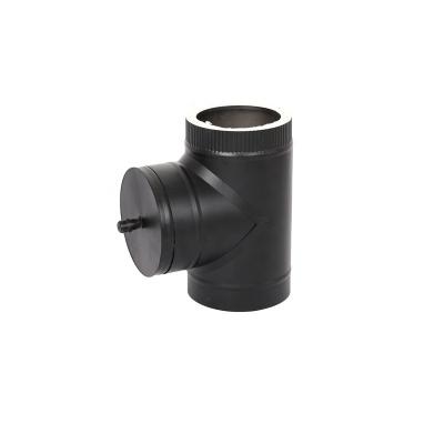 China 90 Degree Tee-CE Contemporary Black Twin Wall Insulated Stainless Steel Flue System Multi-Fuel Line Pipe for sale