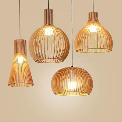 China Modern Modern Bamboo Hanging Light Creative Japanese Style Art Wood Weaving Wooden Pendant Lamp Shades for sale