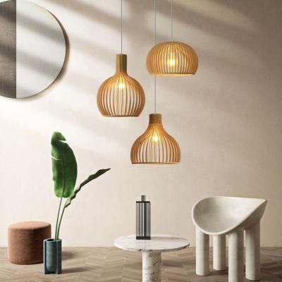 China Modern Wooden Cage Lamps Decor Timber E27 Fitting Pendant Hanging Lighting For Living Room Bedroom for sale