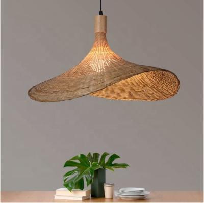 China Modern Modern Hand - Woven Bamboo Loft Hotpot Restaurant Lamp Custom Decorative Straw Hat Retro Lamp for sale