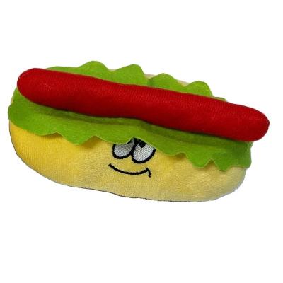 China Sustainable New List Direct Selling Pet Products Plush Toys Pets Hot Dog With Squeaker for sale