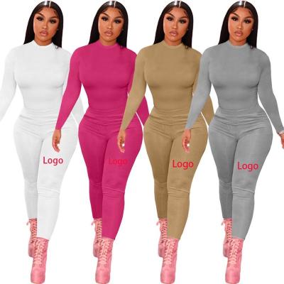 China New Solid Color Long Sleeve Anti-pilling Yoga Slim Fit Set Autumn Winter Women Two Piece Ladies Fashionable Lounge Casual Wear Pants Set for sale