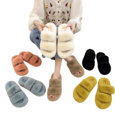 China 2021 New Style Fashion Trend Autumn Winter Ladies Fashion Plush Women's Slippers Elegant Home Goods Solid Color Thickened Cotton Slippers for sale