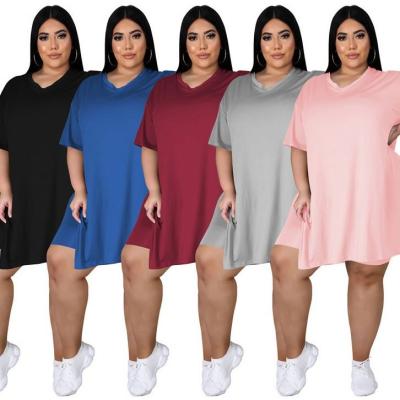 China 2021 New Arrival Solid Color Anti-Static V-neck Short Sleeve 2 Piece Short Set Plus Size Women Clothing for sale