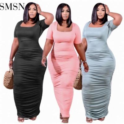 China 2021 AMELIE Best Design Solid Color Lady Plus Size Long Casual Wear Women Anti-Static Dress for sale