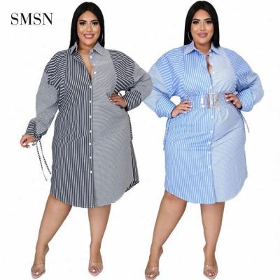 China AMELIE New Style Striped Print Anti-Static Button Women's Casual Shirt Dresses Lady Short Plus Size 2021 Dress for sale