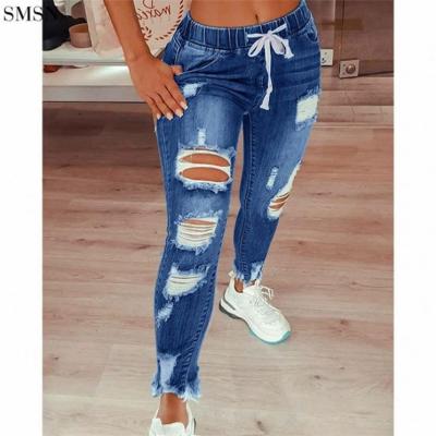 China 2021 Autumn Fashionable Women Pants Trousers Best Design Skinny Skinny Bandage Ripped Women Jeans for sale