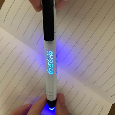 China Promotional Pen 4 in 1 Touch Screen Stylus Phone Holder Led Logo Lightweight Plastic Promotional Stylus Blue Glow Pencil for sale