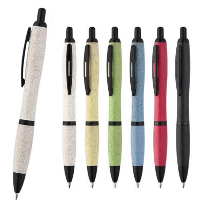 China Customized pen wholesale black wheat straw tip eco paper logo ballpoint pen blue ink promotional pen for sale