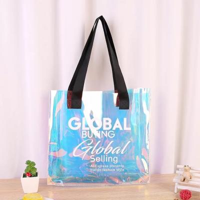 China Custom PVC boxoutside sign folding bagscustom transparent PVC shopping bag holographic tote bag for sale